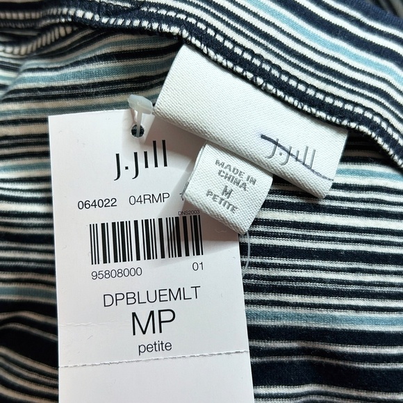 J. Jill Pencil Shirt Stripe Cotton Rayon Stretch Knit Faux Wrap Banded Tummy - Picture 12 of 15